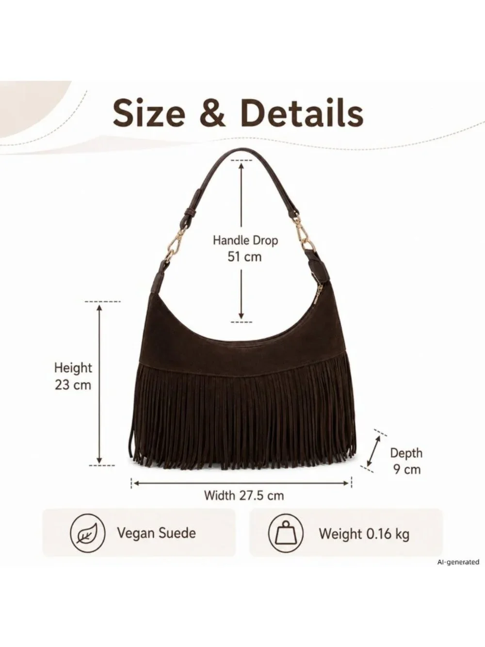 Chic Fringe Hobo Bag | Vegan Suede Shoulder Purse with Tassels | Western Style